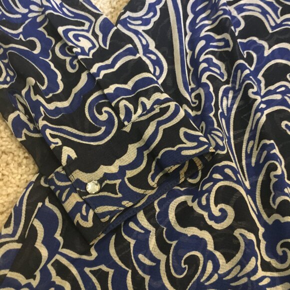 Vintage 90s Nylon Mesh Paisley Clouds Button Up Dress Shirt + Cami - Picture 5 of 16